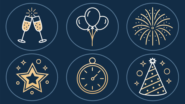 Stylish new year eve celebration elements graphic design with modern icons and decorations for event poster designs