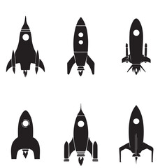  Vintage Retro Sci-Fi Rocket Silhouette Vector Collection isolated on plain white background