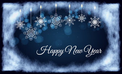 Celebrating New Year with snowflakes and festive decorations in a winter wonderland