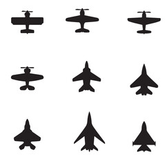 Airplane silhouettes. Airplane icon. Vector illustration isolated on white background