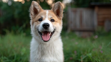 A cheerful puppy showcases its playful personality in a lush green environment, radiating joy and the happiness pets bring into our lives.