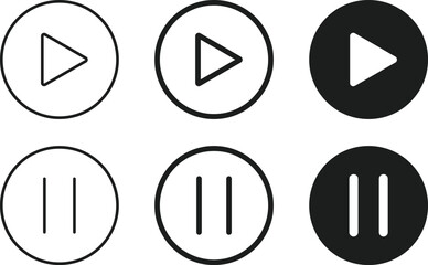 Play pause stop button icon set. music start sign. Music buttons. media button icons symbol. audio player button
