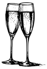 Elegant champagne flutes, romantic celebration sketch