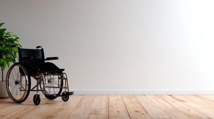 An empty wheelchair placed thoughtfully in a spacious room symbolizes independence and resilience while emphasizing the importance of accessibility in modern design.