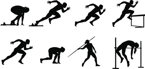 Silhouette collection of track and field athletes performing different events