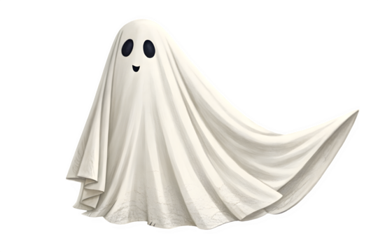 Cute ghost costume made from a white sheet isolated on transparent background