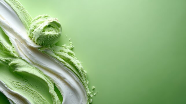 This vibrant image displays a delightful mix of mint and creamy ice cream swirls, representing freshness and evoking feelings of coolness and indulgence in a sunny setting.