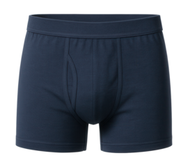 Navy blue cotton boxer briefs with elastic waistband for men.