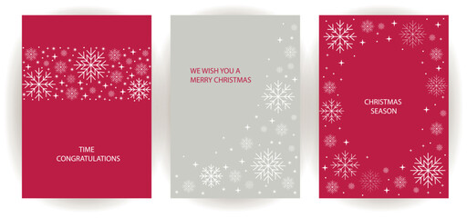 Greeting cards designed for the festive season with snowflake decorations and heartfelt messages