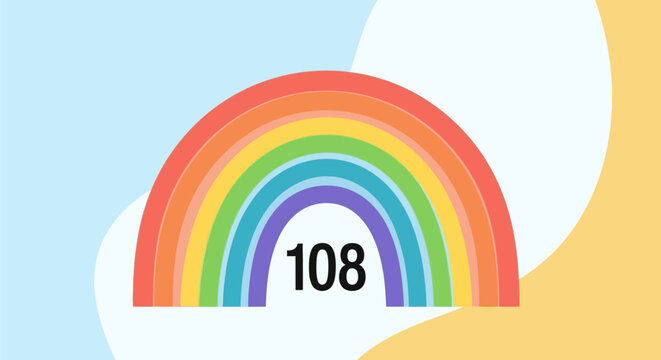 Colorful Rainbow Illustration with Number 108 in the Center.