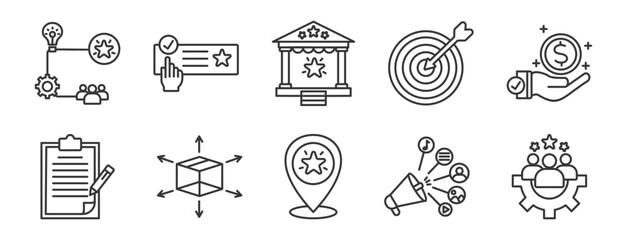 event management icon set collection in outline style. Icon pack contain