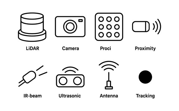 Linear icon set showcasing various sensor technologies and devices