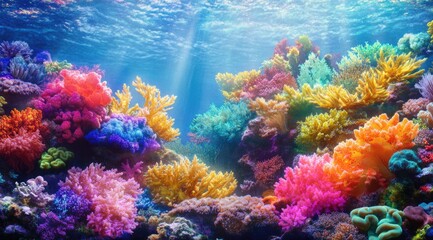 Obraz premium Vibrant coral reef, sunlit underwater