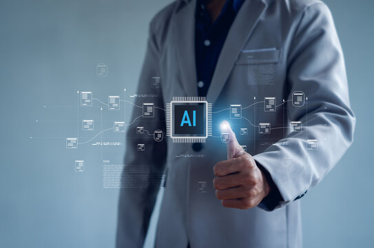 business professional interacting with an AI technology interface, giving a thumbs-up gesture, symbolizing data processing, machine learning innovation, and modern digital transformation solutions.