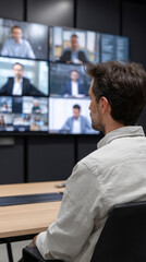 Remote meeting video conference manager coaching teamwork office screen group