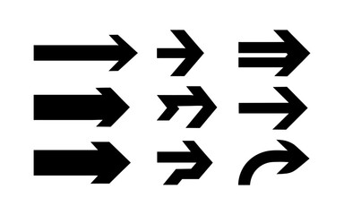 Minimalist black and white arrow set with different shapes and directions