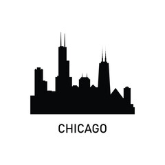 Obraz premium Chicago skyline silhouette – iconic downtown cityscape vector with famous buildings in black