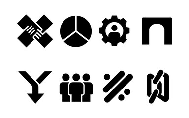 Minimalist business icons collection for teamwork and analytics