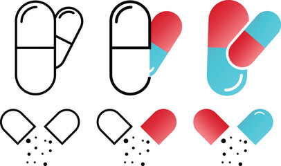 capsule pills icons. Medicine dosage symbols. Health care and prescription signs. Healthcare treatment graphic design
