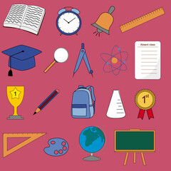 Back to school doodle set and element vector illustration