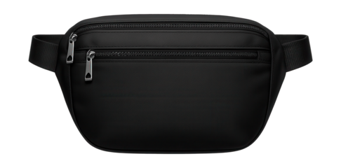 Sleek black nylon belt bag featuring a discreet back pocket.