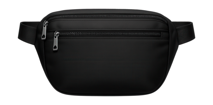 Sleek black nylon belt bag featuring a discreet back pocket.