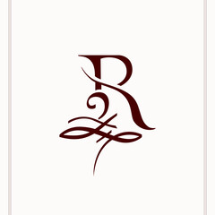 Letter R Logo on White Background. Unique Artistic Design with Graceful Lines. Hand-drawn. Stylish and Elegant Monogram for Branding, Boutique, Restaurant. Minimalistic Sign. Vector Illustration