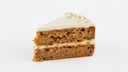 Swiss Carrot Cake Slice with Cream Cheese Frosting on White Background