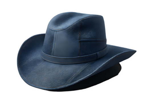 Denim Cowboy Hat with Stitched Brim on Black Dotted Background