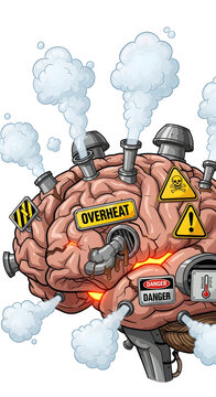 Brain overload overwork and overheat exhausted