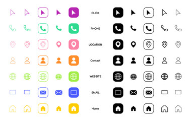 Collection of business card icons in vector format, featuring modern minimal style, suitable for UI, app, web, and digital interface design projects.