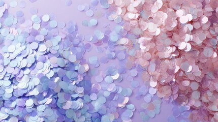 soft pastel sequins in lavender, baby blue and blush, gentle matte shine, dreamy airy glow, large space in the center, perfect for beauty