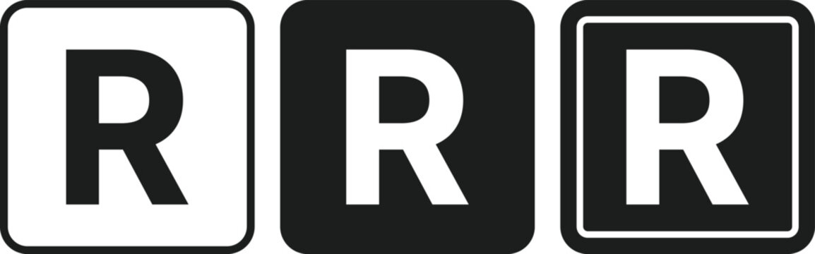 Registered Trademark (&reg;) Symbol Icon Set. Official Registration Mark and Corporate Rights Icons collection. Circle R Registered Mark sign