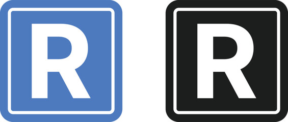 Registered Trademark (®) Symbol Icon Set. Official Registration Mark and Corporate Rights Icons collection. Circle R Registered Mark sign