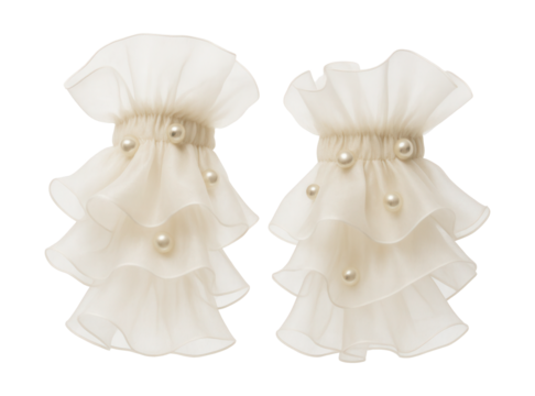 Sheer ruffled organza wrist cuffs adorned with pearl accents.