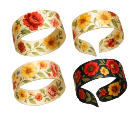 Floral print silk ribbon wristbands.