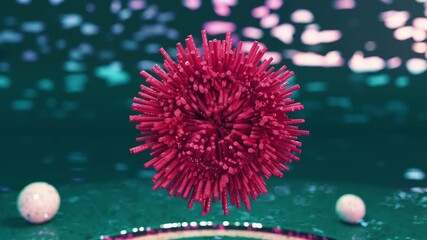 Macro shot of red bristled object rotating in front blurry background