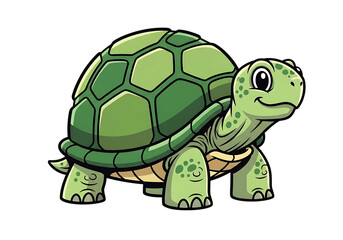 Obraz premium Cheerful green turtle cartoon character standing with a smile