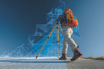 Surveyor walking with modern digital data mapping technology