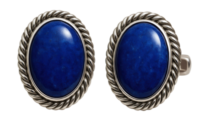 Oval cufflinks featuring blue lapis lazuli inlay and a rope-style design.