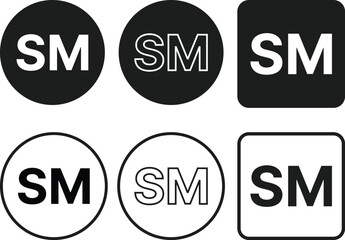 Service Mark (SM) Symbol Icon Set. Business Service Protection symbols. Commercial Services and Brand Identity Mark Icons collection. SM Symbol and Commercial Rights Logos