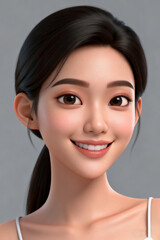 Pretty asian woman model perfect clear fresh skin smile on isolated grey background