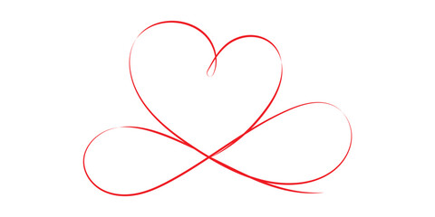Single doodle heart continuous wavy line art drawing on isolated background. heart line art. Valentine's day header or banner or letter template. Vector illustration. 