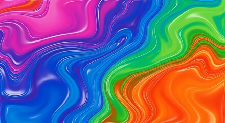 Vibrant rainbow colored liquid marble abstract background with a swirling paint effect