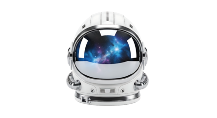 Astronaut helmet reflecting nebula isolated on transparent background space exploration concept