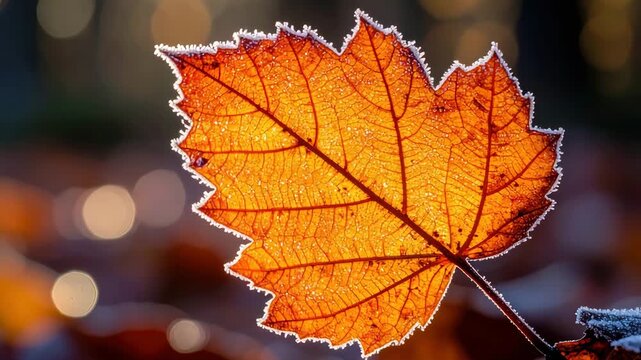 Winter leaf covered in delicate frost crystals intricate ice patterns adorn a leaf capturing winter s delicate beauty and cold