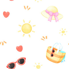 Hat, Picnic Bag Seamless Pattern, Background