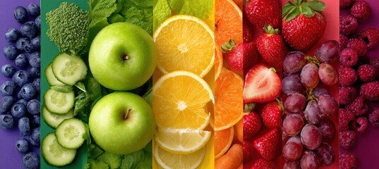 Rainbow of Fresh Fruits and Vegetables - A Colorful Food Spectrum.