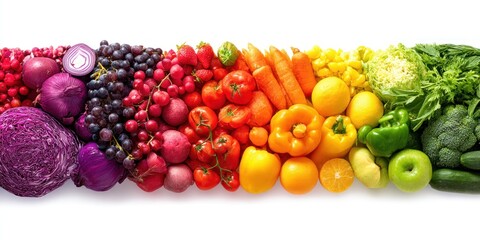 Rainbow array of fresh fruits and vegetables for healthy eating.