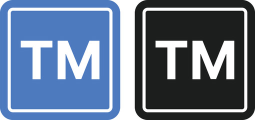 Trademark (TM) Symbol Icon Set. Branding and Commercial Mark. Commercial Use and Goods/Services Mark Icons collection. TM Symbol and Corporate Asset Indicator Collections